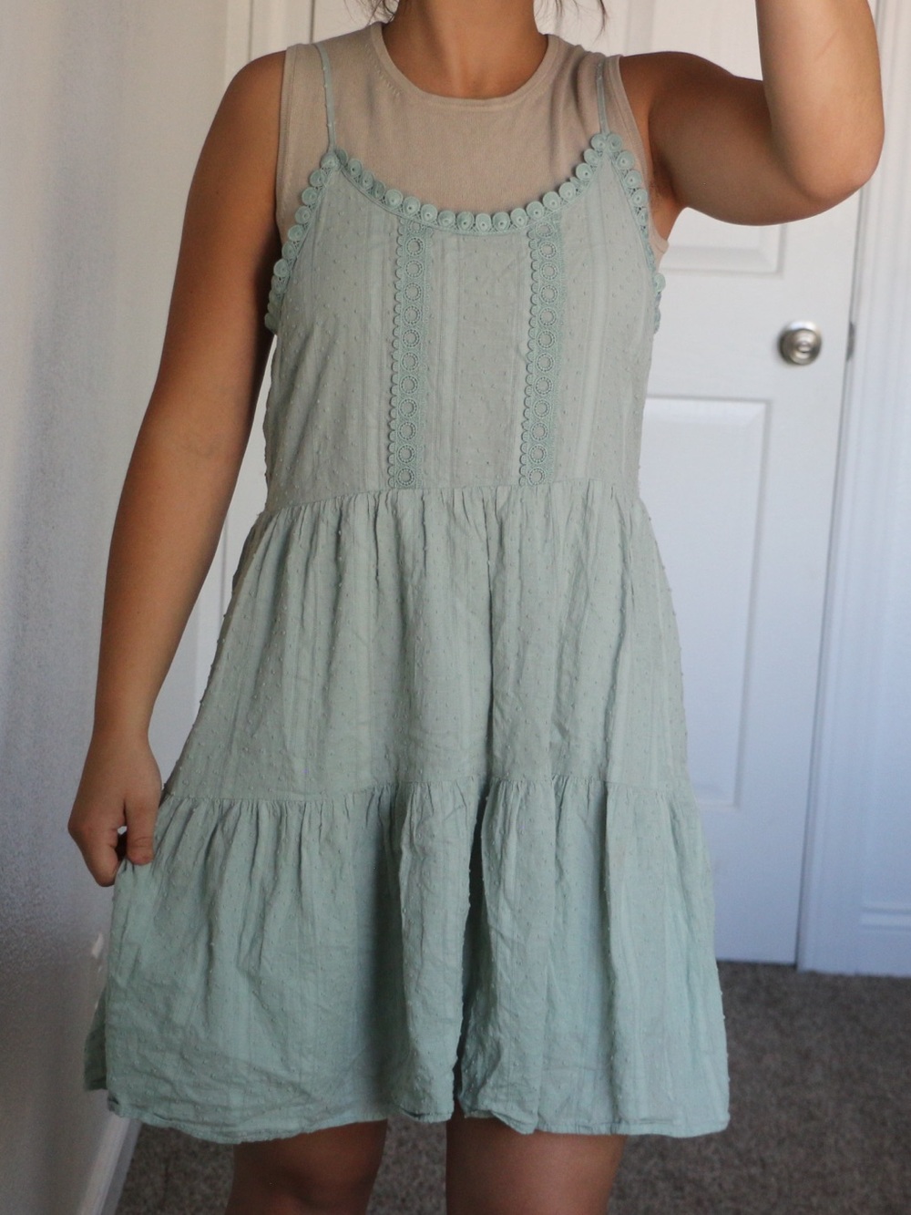 Sweet Wanderer Light Sage Tiered Sundress